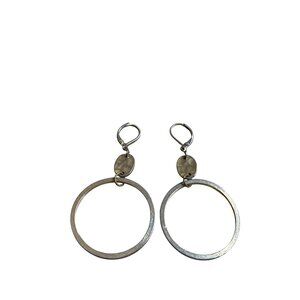 Goldtone Hammered Oval Circle Hoop Dangle Earrings Leverback Closure 2.25 inches